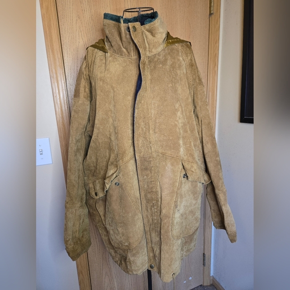 Cosi Classic Vintage 100% Suede Leather Coat with Hideable Hood sz Large - Picture 1 of 9